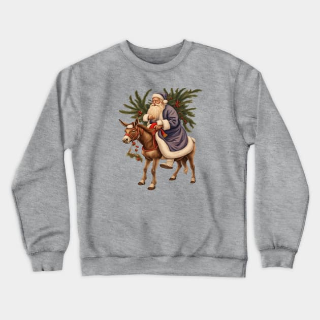 Olde German Father Christmas Riding A Donkey Cut Out Crewneck Sweatshirt by taiche